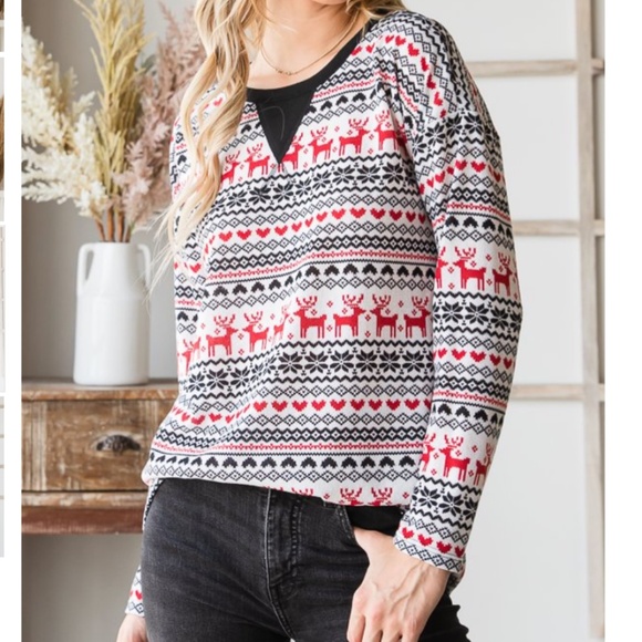 HEIMISH USA Red and Black Patterned Long Sleeve Top - Picture 3 of 9